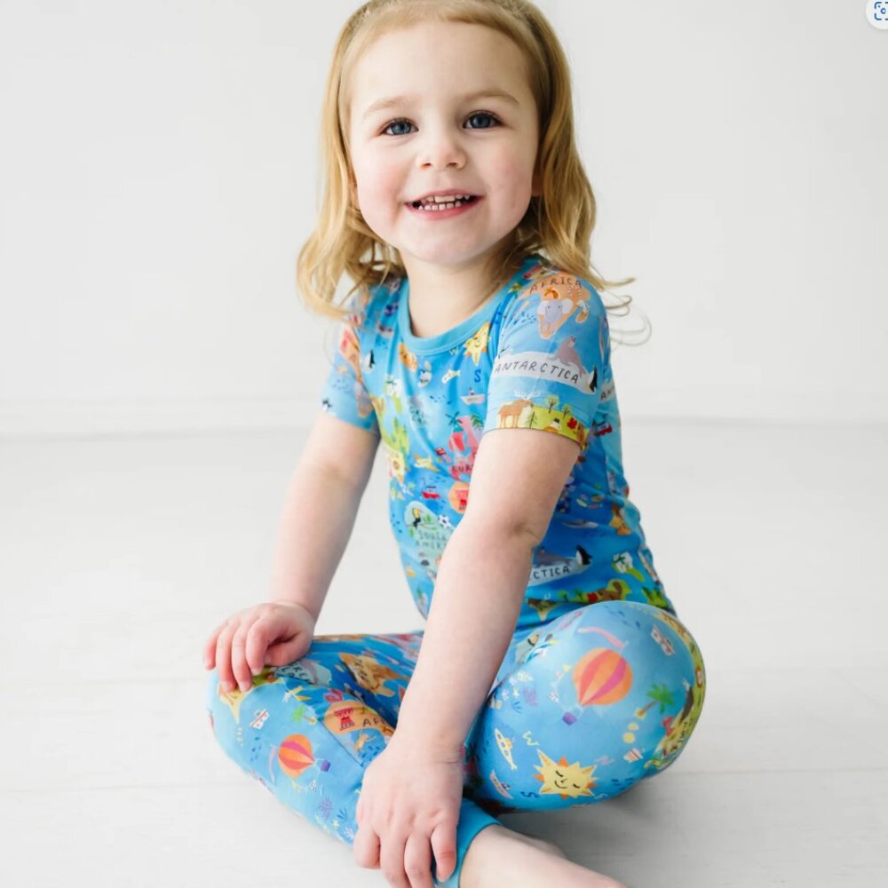2T Short Sleeve PJ Little Sleepies; Around The World Two-Piece Pajama Set